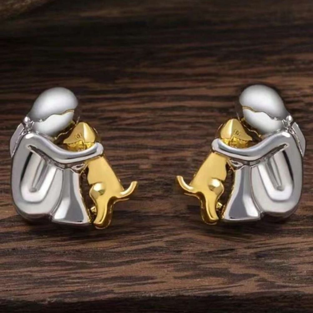 3for$20 1pair Simple Gold Colored Dog And Silver Colored Girl Designed Elegant